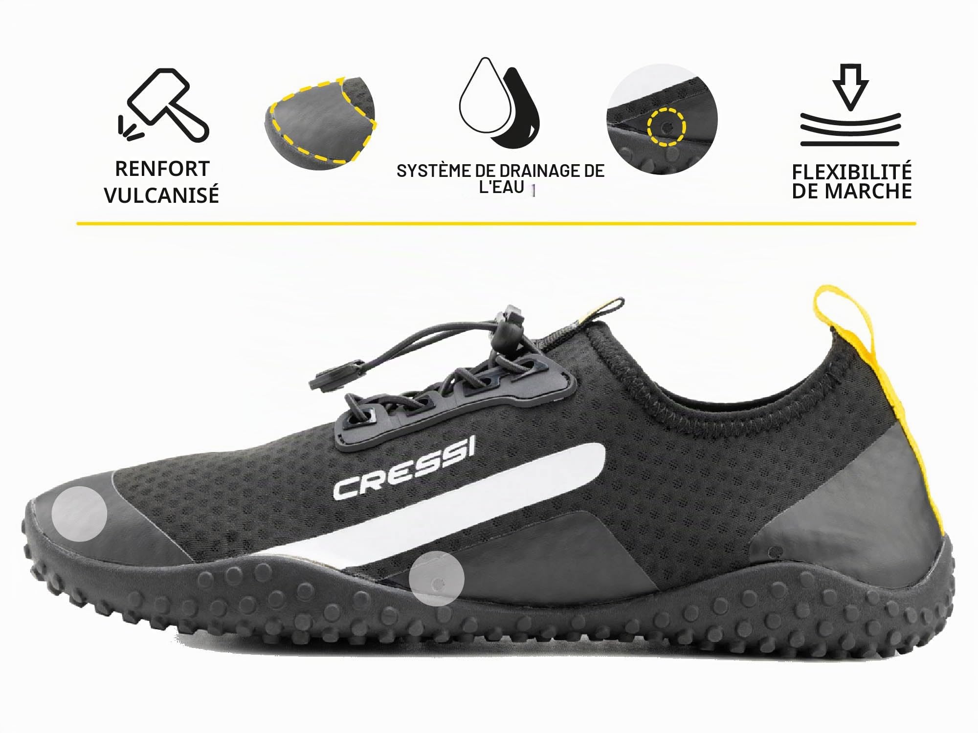 Cressi Sonar Chaussures Aquatiques Unisex avec Tissu Micro-Perforé Respirant, Semelle Antidérapante et Lacets Élastiques pour Plage, Piscine et Sports Nautiques depuis 1946