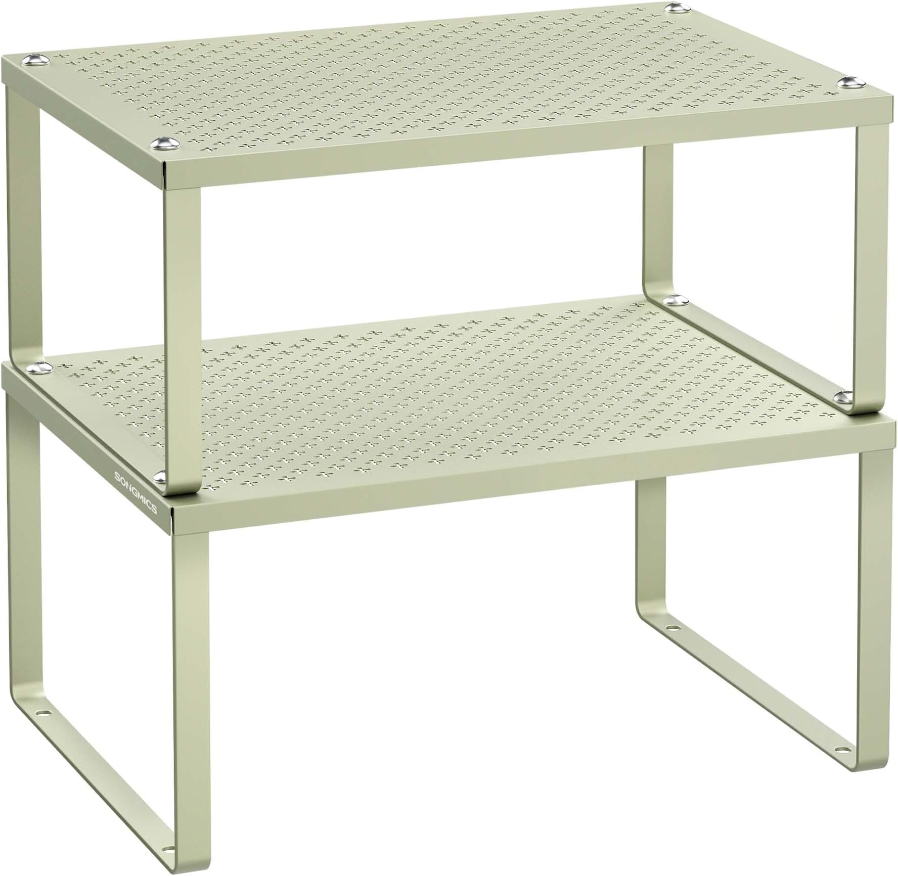 SONGMICS Spice Racks, Set of 2 Metal Cabinet Shelf Organizers, Countertop Organizers, Shelf Risers, Stackable, Expandable, Sage Green UKCS001C01