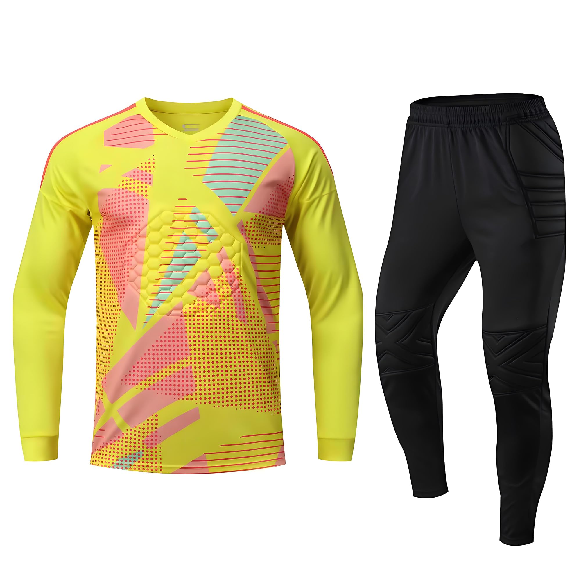 Maglia da portiere per adulti e bambini, traspirante, con pantaloncini, set da calcio, con imbottitura imbottita, attrezzatura da portiere