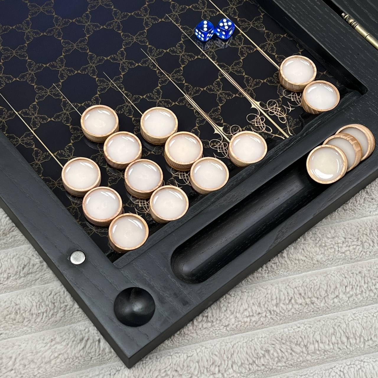 Backgammon de luxe - En bois - 60 cm - Fabriqué à la main - Avec verre trempé - Grand jeu de backgammon pour professionnels et collectionneurs