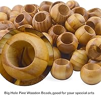 Vista 25 de Natural Wooden Beads, 100 Pieces 18mm Diameter Round Loose Spacer Beads Large Hole (6.5mm) Wooden Craft Beads with Beautiful Grain for DIY Handmade