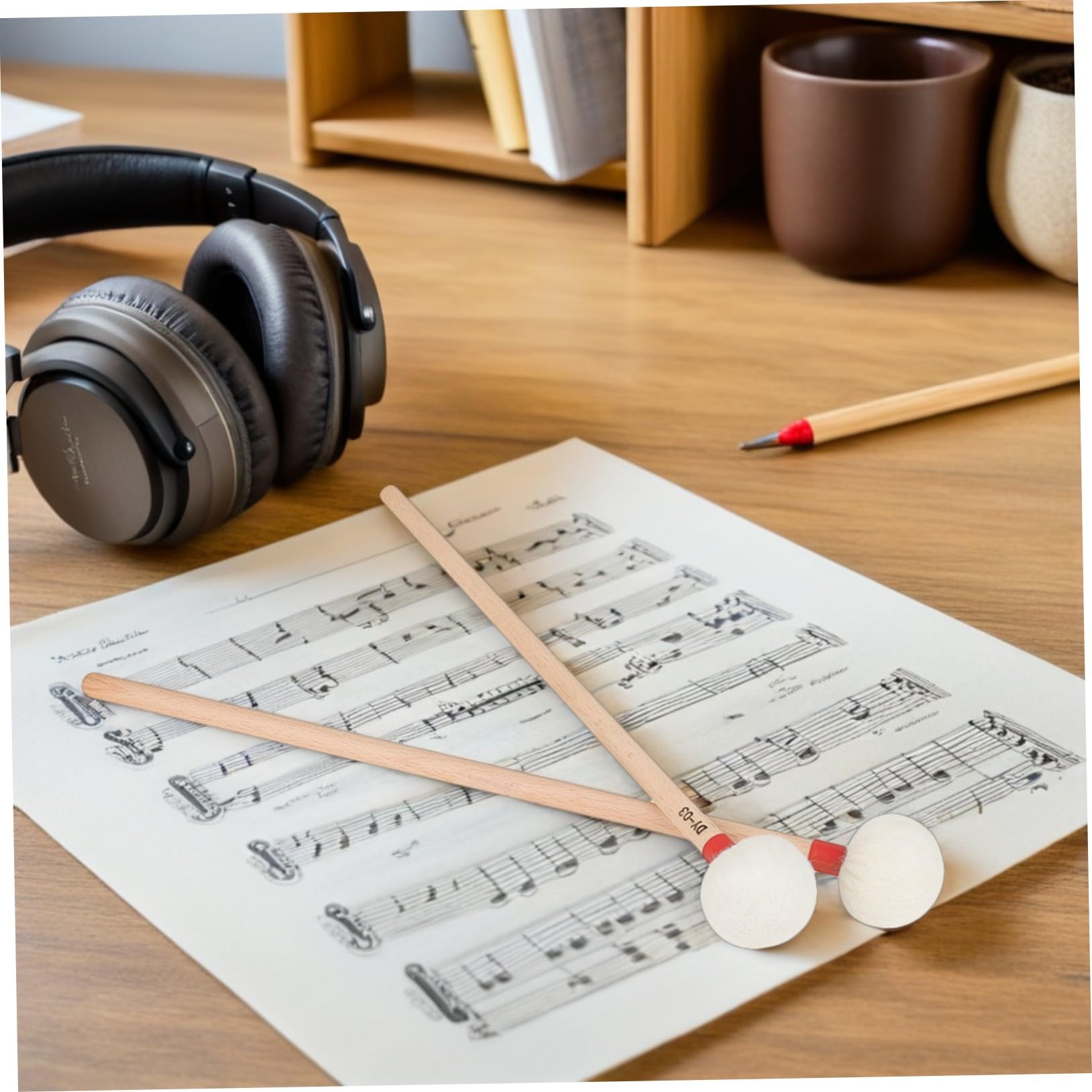 4pièces Maillets de Batterie avec Embouts Feutre Blanc Manches Bois Mailloches pour Cloches Orchestre et Xylophone Lot