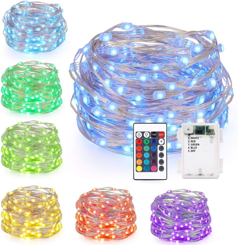 GDEALER 2 Pack RGB Multi Color Change String Lights Fairy Lights Battery Operated Fairy String Lights Remote Control Waterproof Firefly Lights 16ft 50 Led Christmas Lights Christmas Decor