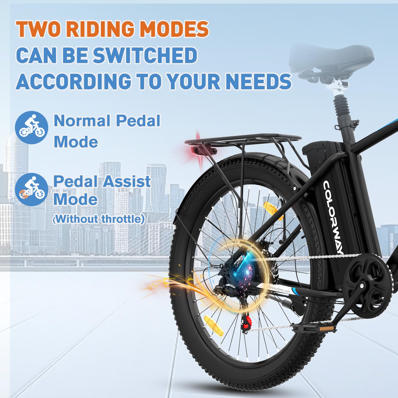 COLORWAY Bicicleta Eléctrica 26” EBike 250W, Batería Extraíble 36V 15Ah, 7 Velocidades, Fat Tire 26×3.0, Pantalla LCD S866, Pedelec hasta 25 km/h, Autonomía 40-90 km, Bicicleta Eléctrica Hombre Mujer