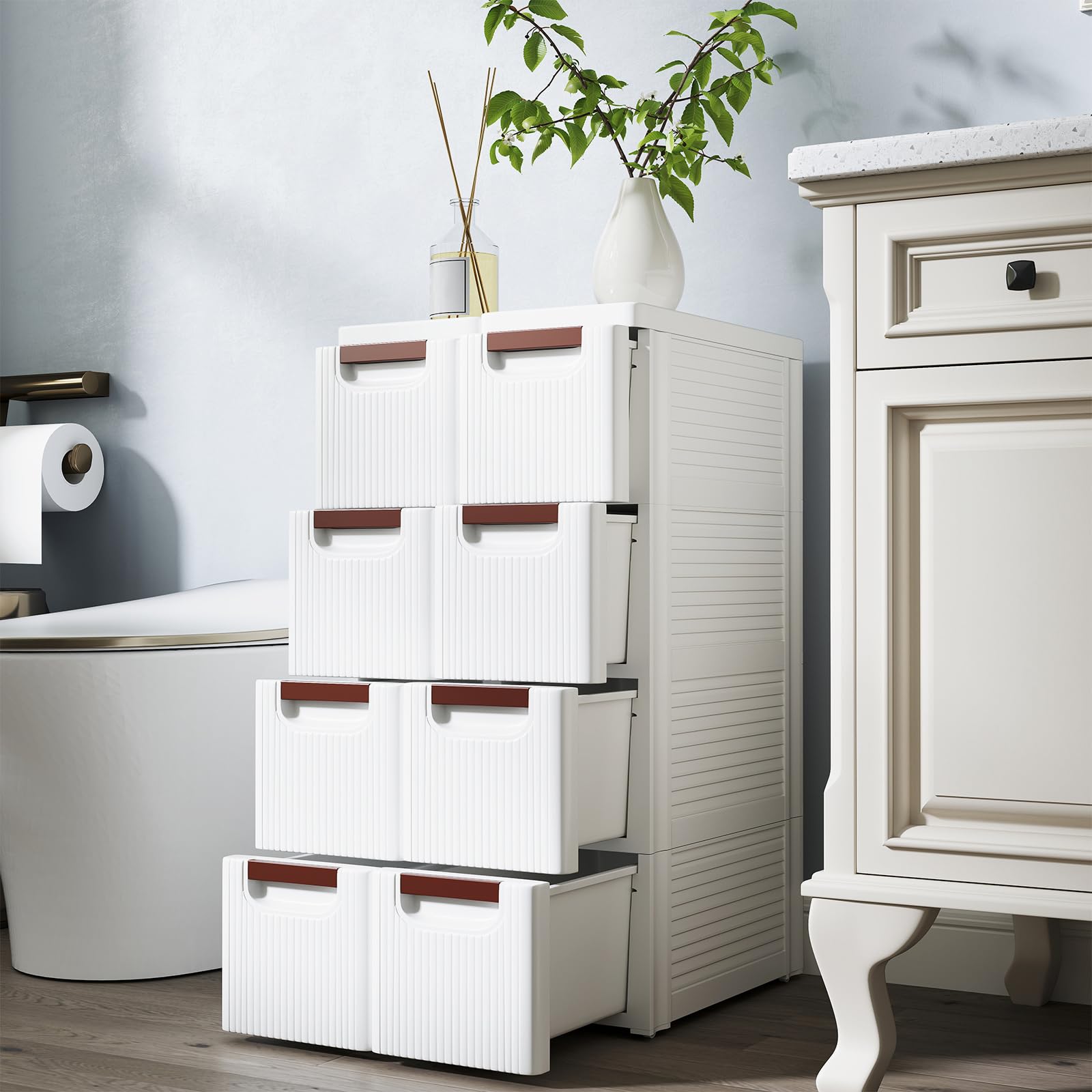 GIANTEX Cajonera Estrecha con Ruedas con 4 Cajones, Mueble de Almacenamiento de Plástico para Espacios Pequeños, Organizador para Baño, Dormitorio, Salón (42 x 19 x 74 cm)