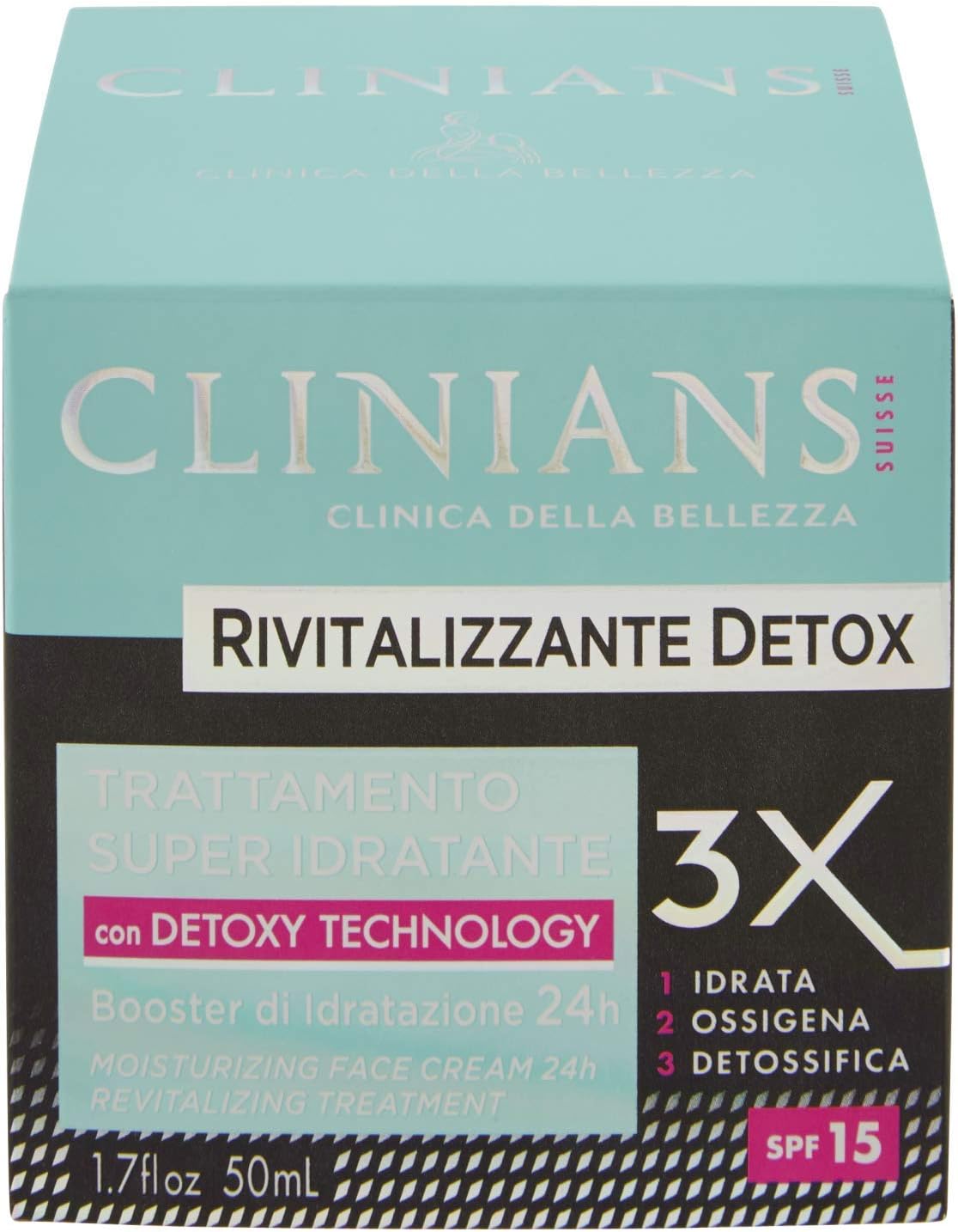 CLINIANS RIVITALIZZANTE DETOX Super Hydrating Treatment SPF 15, with Detoxy Technology, 50 mL
