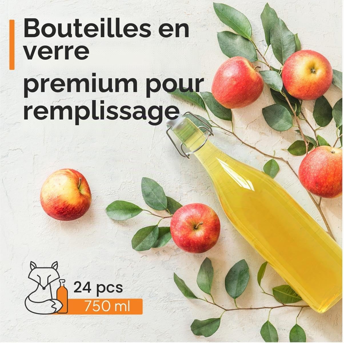 24x Bouteille en Verre avec Bouchon Mécanique 750ml - Bouteilles vides à remplir huile d'olive, bière, jus, liqueur