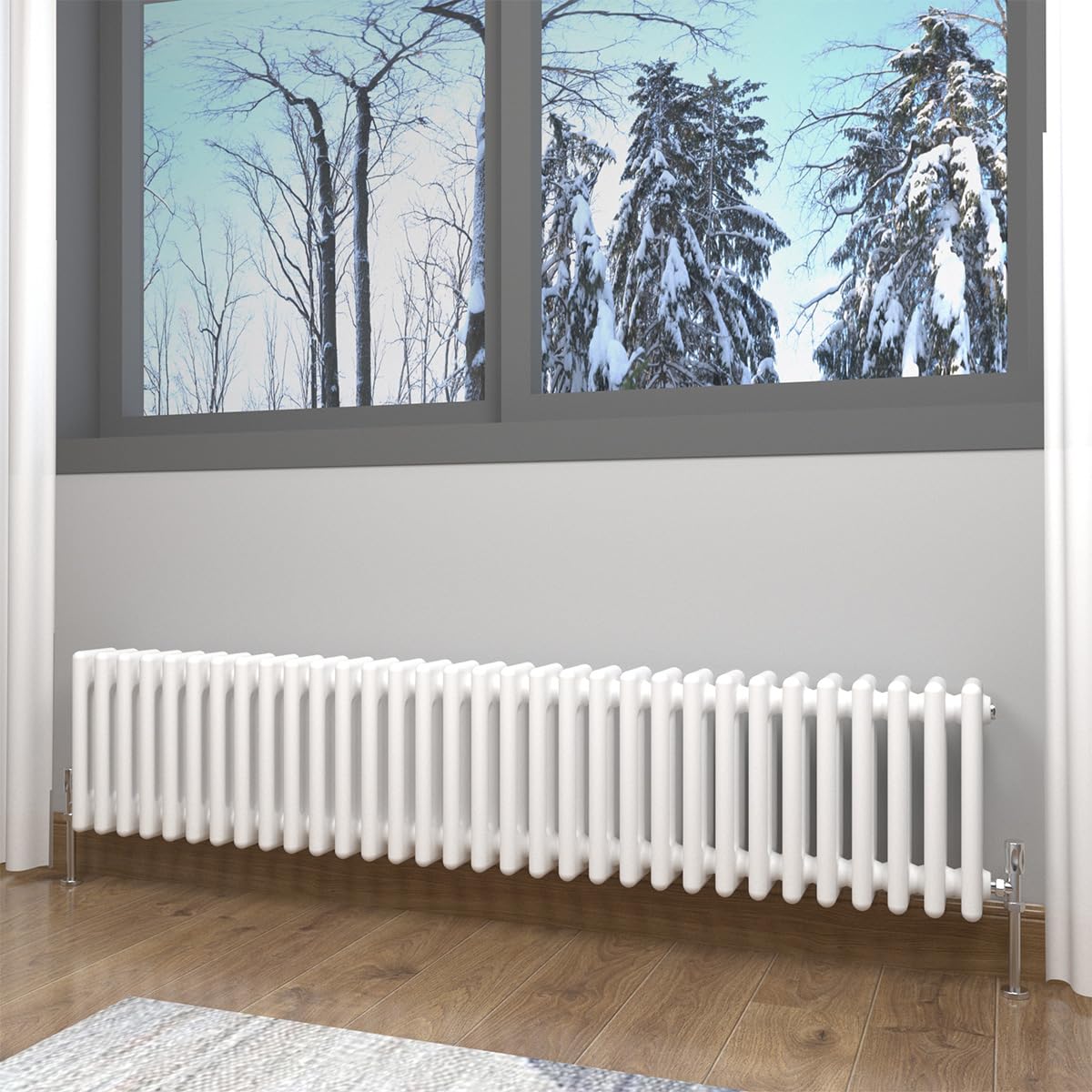 GY Bath Horizontal Radiator White Traditional 3 Column Designer 300x1460mm Modern Cast Iron Style Central Heating Rads
