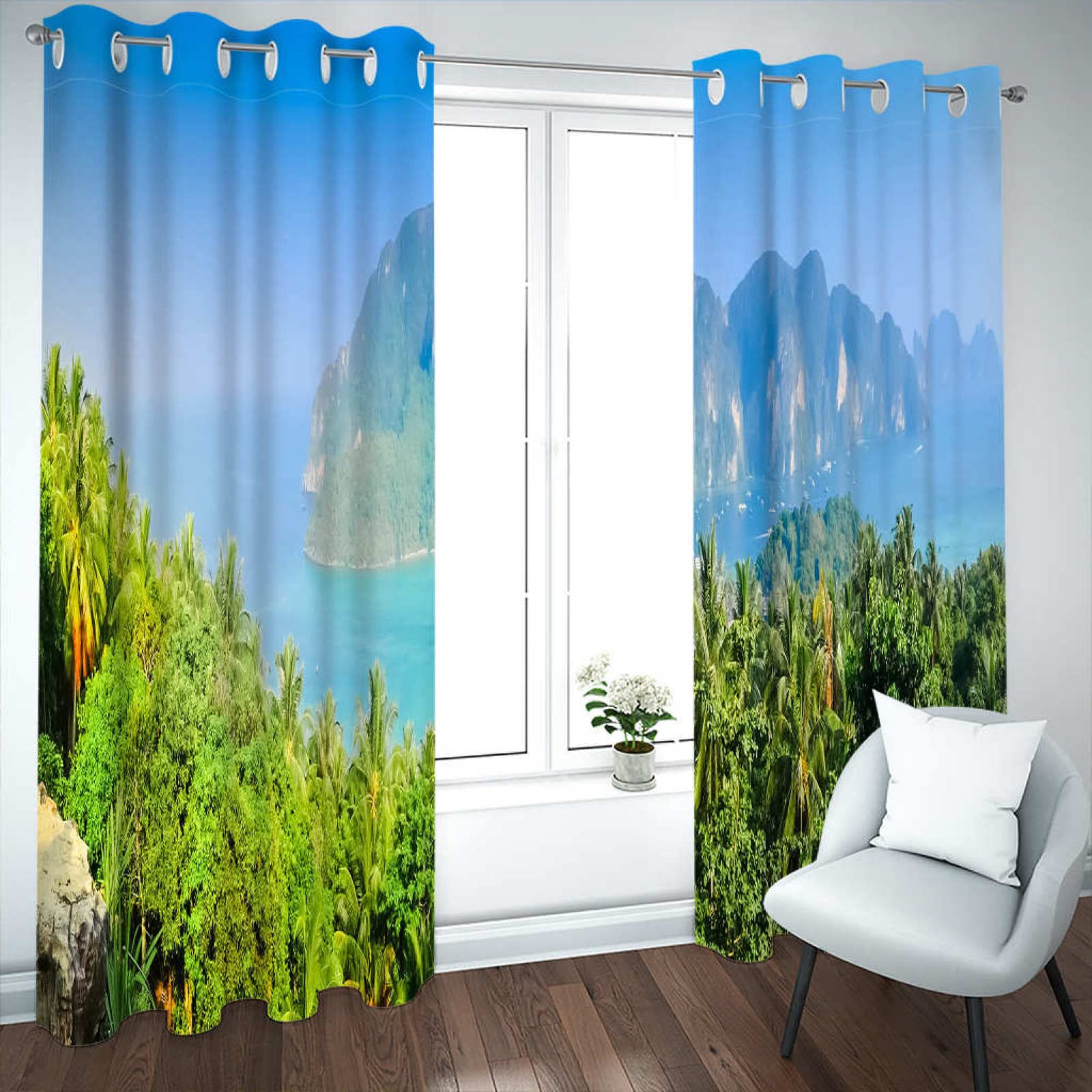 Cortinas Opacas 3D Súper Suaves para Niños, Verde y Bosque, W168cm (66") x D229cm (90") x 2, con Impresión, Dormitorio, Sala de Estar, Aislamiento Térmico, Anilla con Ojales, Cortinas Oscurecedoras pa