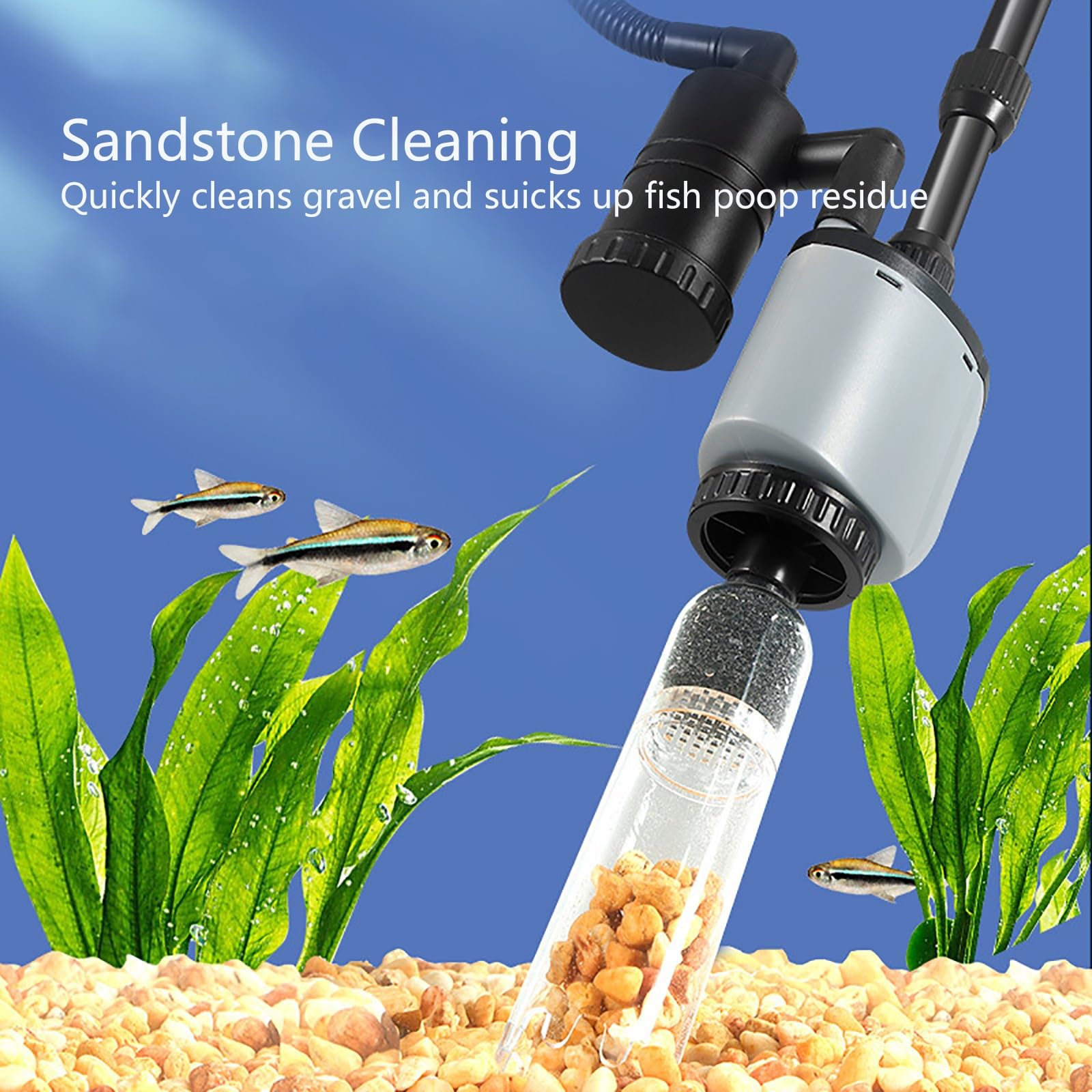 Nettoyeur D'aquarium, Nettoyeur D'algues, Nettoyeur D'aquarium Automatique 4 en 1, Puissance Élevée, Convient pour Changer l'eau, Laver Le Sable et Faire Circuler l'eau(30W)