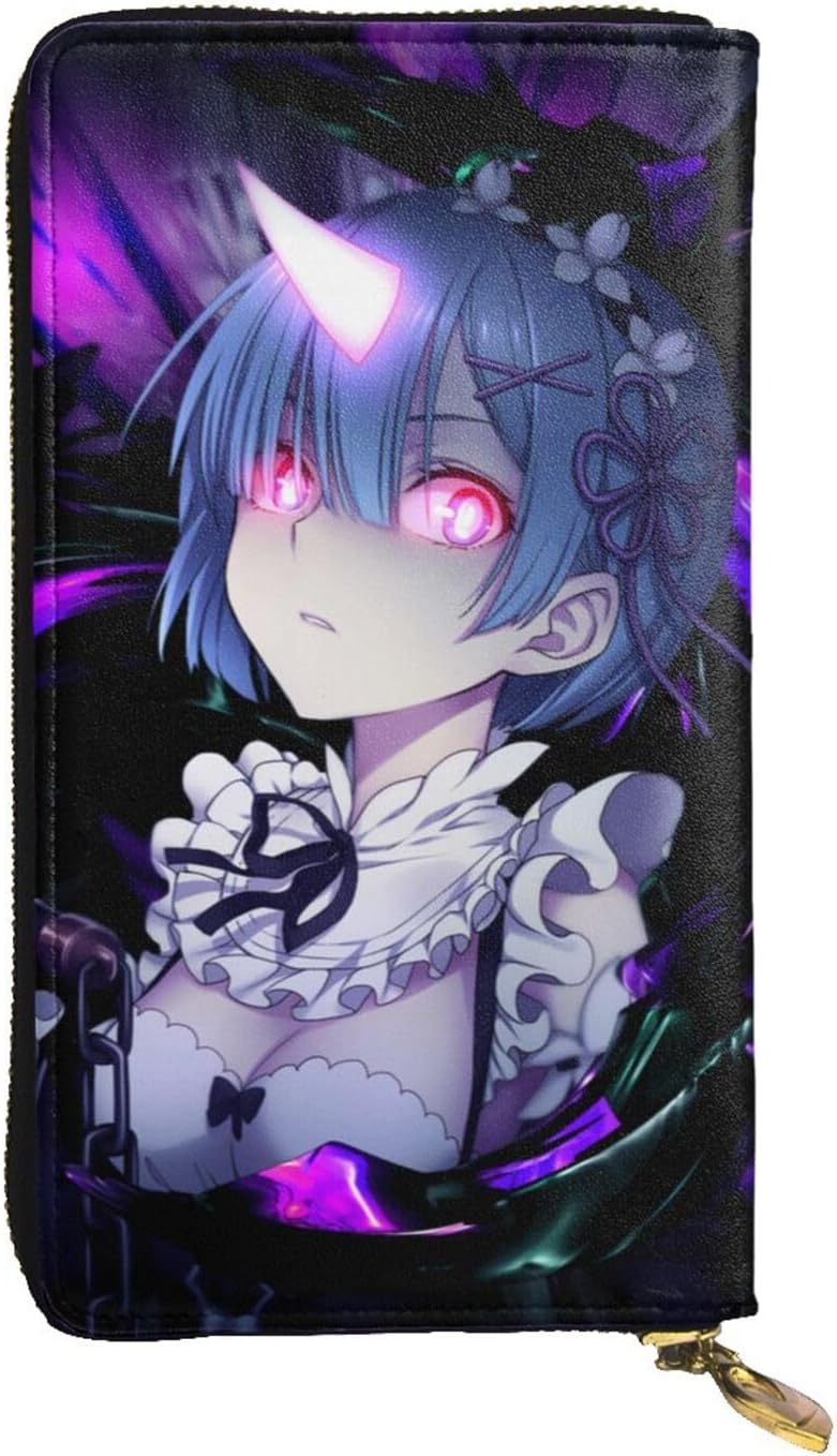 Anime Re Zero Ram and Rem Leather Wallet Microfiber Leather Zip Purse Anime Fashion Long Wallets for Men's Women's