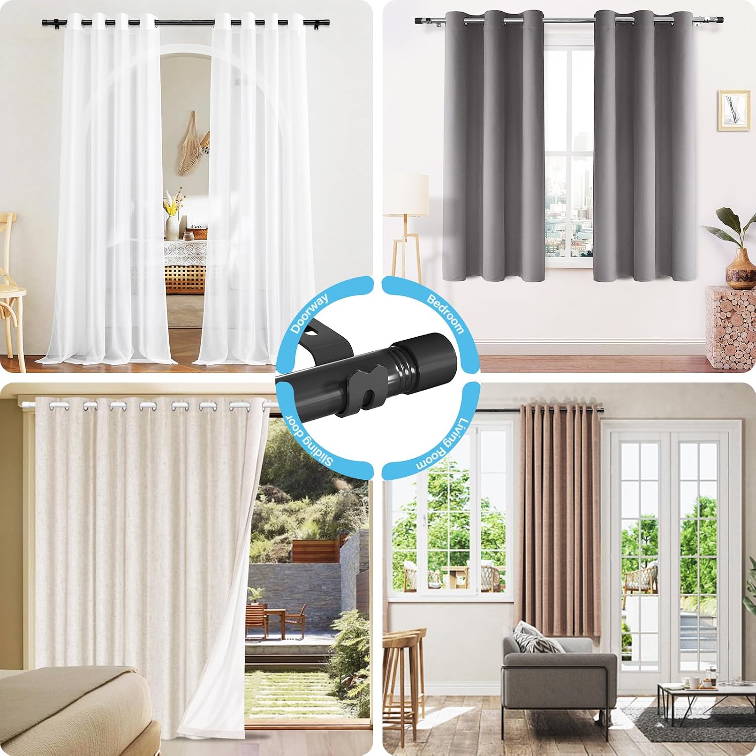 1 inch Heavy Duty Curtain Rod Black, 30-68" Sectional Adjustable