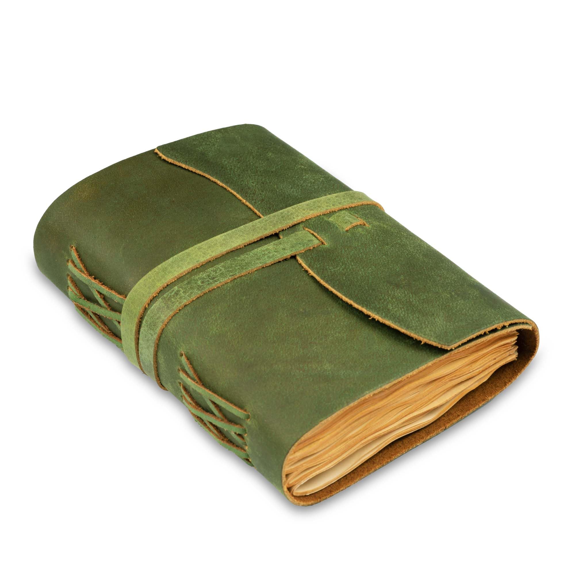 LEATHER VILLAGE Journal relié en cuir – Vert, 33 x 20 cm, 220 pages – Journal vintage vierge pour écrire, dessiner, carnet de croquis et carnet de voyage – Idéal pour homme et femme