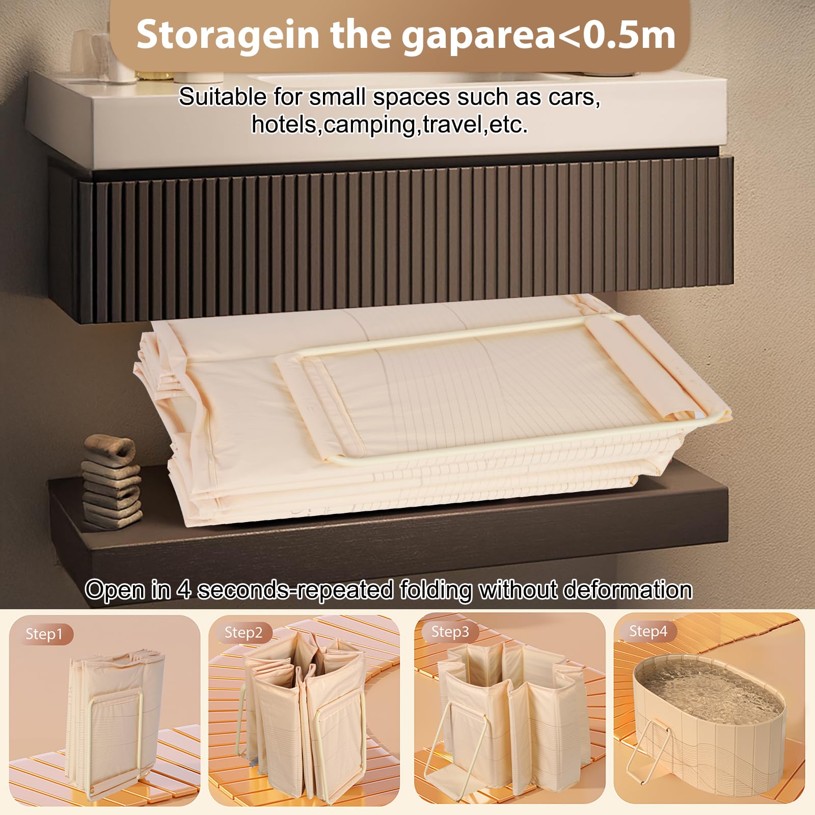 vasca da bagno portatile adulti 123 x 52 x 53cm,2 pannelli di sostegno laterali, pieghevole, Bagno di ghiaccio 2 fori di drenaggio (Giallo)
