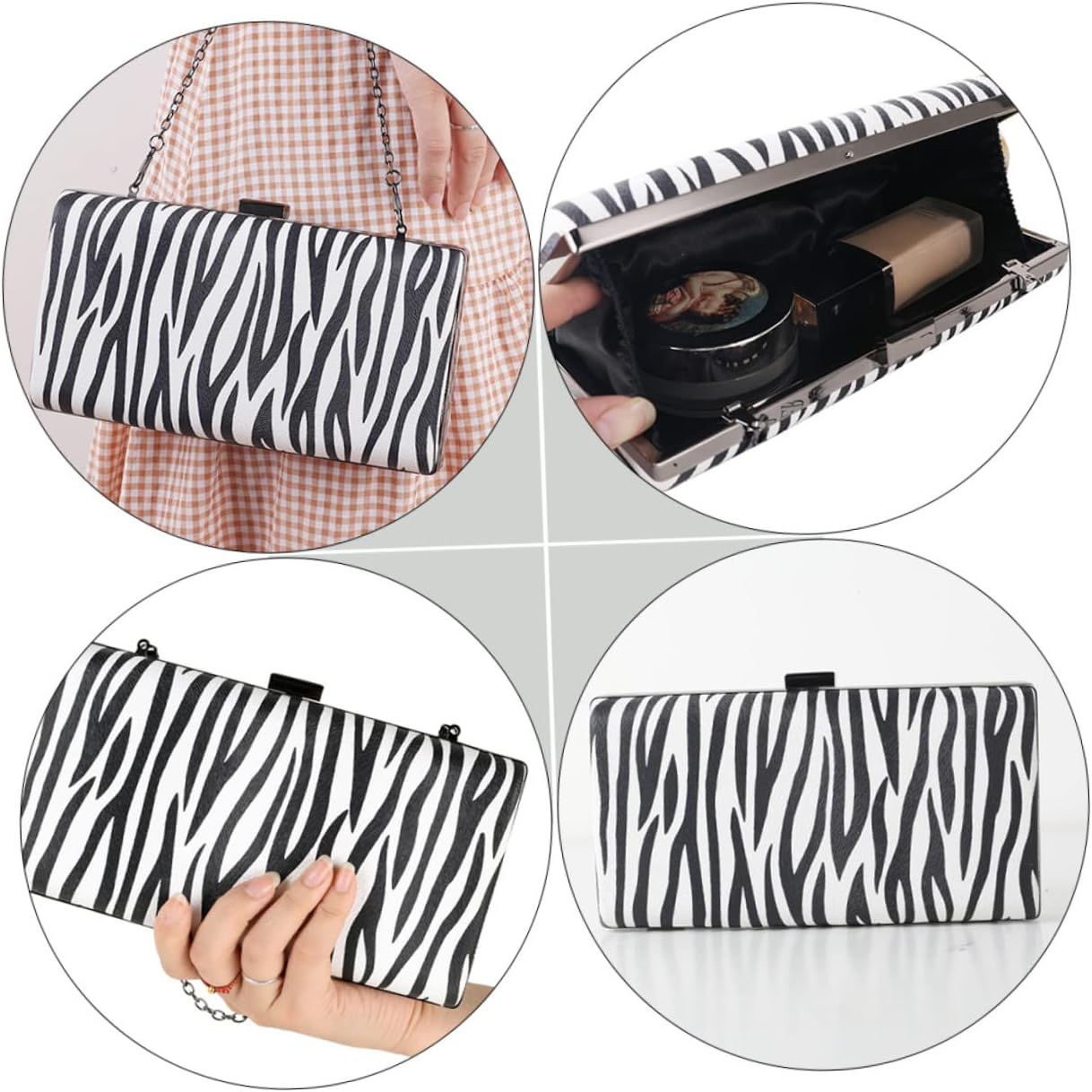 Ipetboom Clutch Evening Elegant Handbag: Zebra Print Handbag Banquet Bag Multi Coloured Clutch Bags - Simple Classy Purse for Women Dinner Bag Evening Handbags Cross Body Wallet