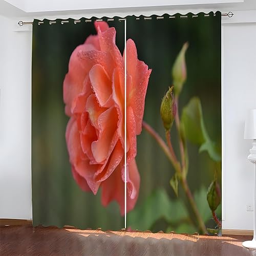 Cortinas largas con diseño de rosas verdes, insonorizantes, lavables, adecuadas para sala de estar, dormitorio, decoración del hogar, juego de 2