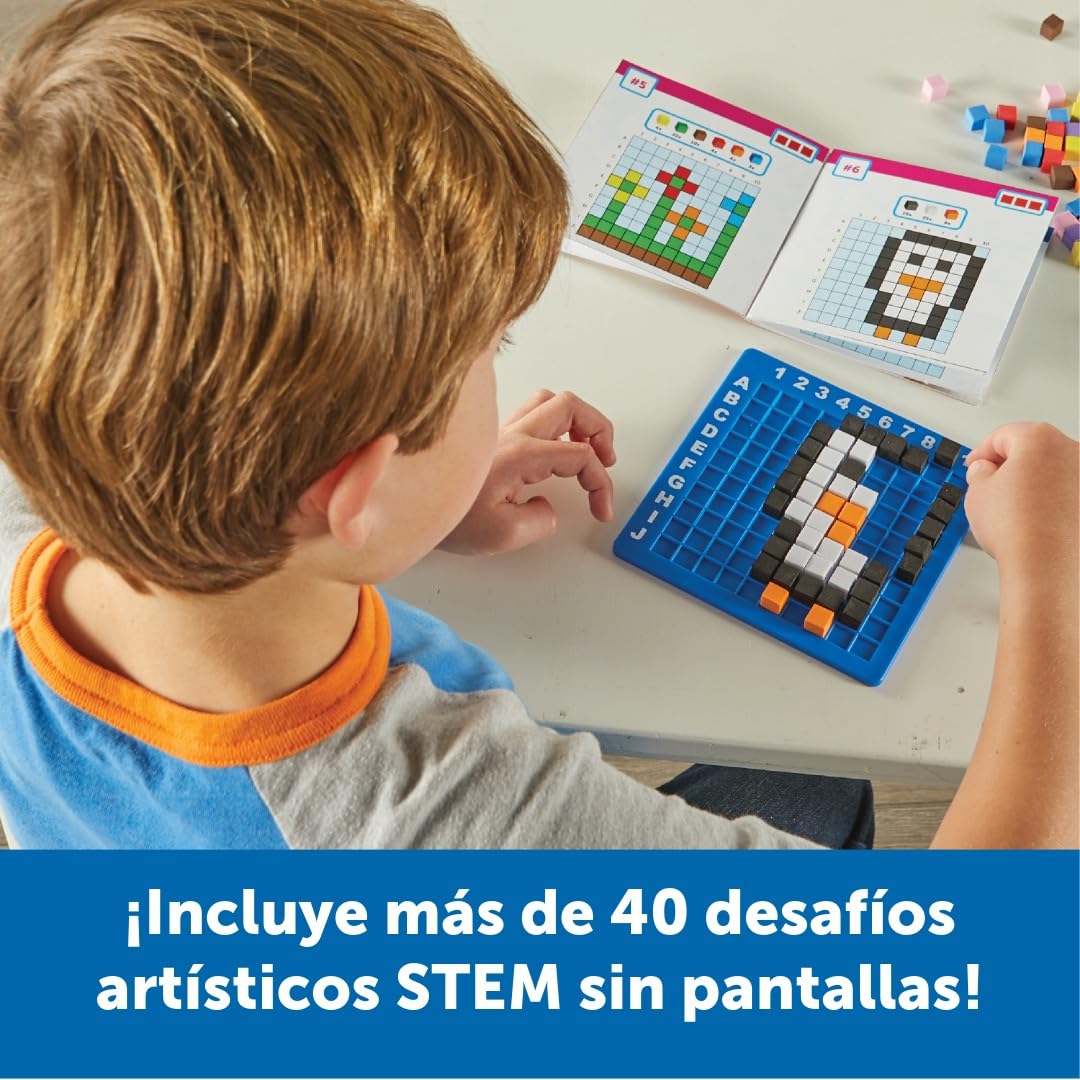 Learning Resources Pixel Art Challenge – Juego Stem para Niños 5+ – 402 Piezas con Cubos Píxel – Manualidades Educativas sin Pantalla