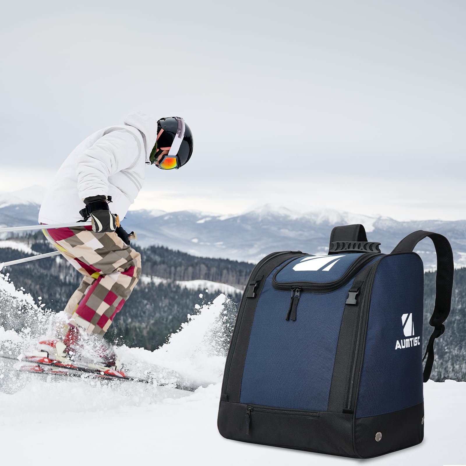 AUMTISC Mochila de esquí para esquí, Nieve, Equipo Deportivo, Bolsa de Viaje, Chaqueta, Casco, Gafas, Guantes y Accesorios