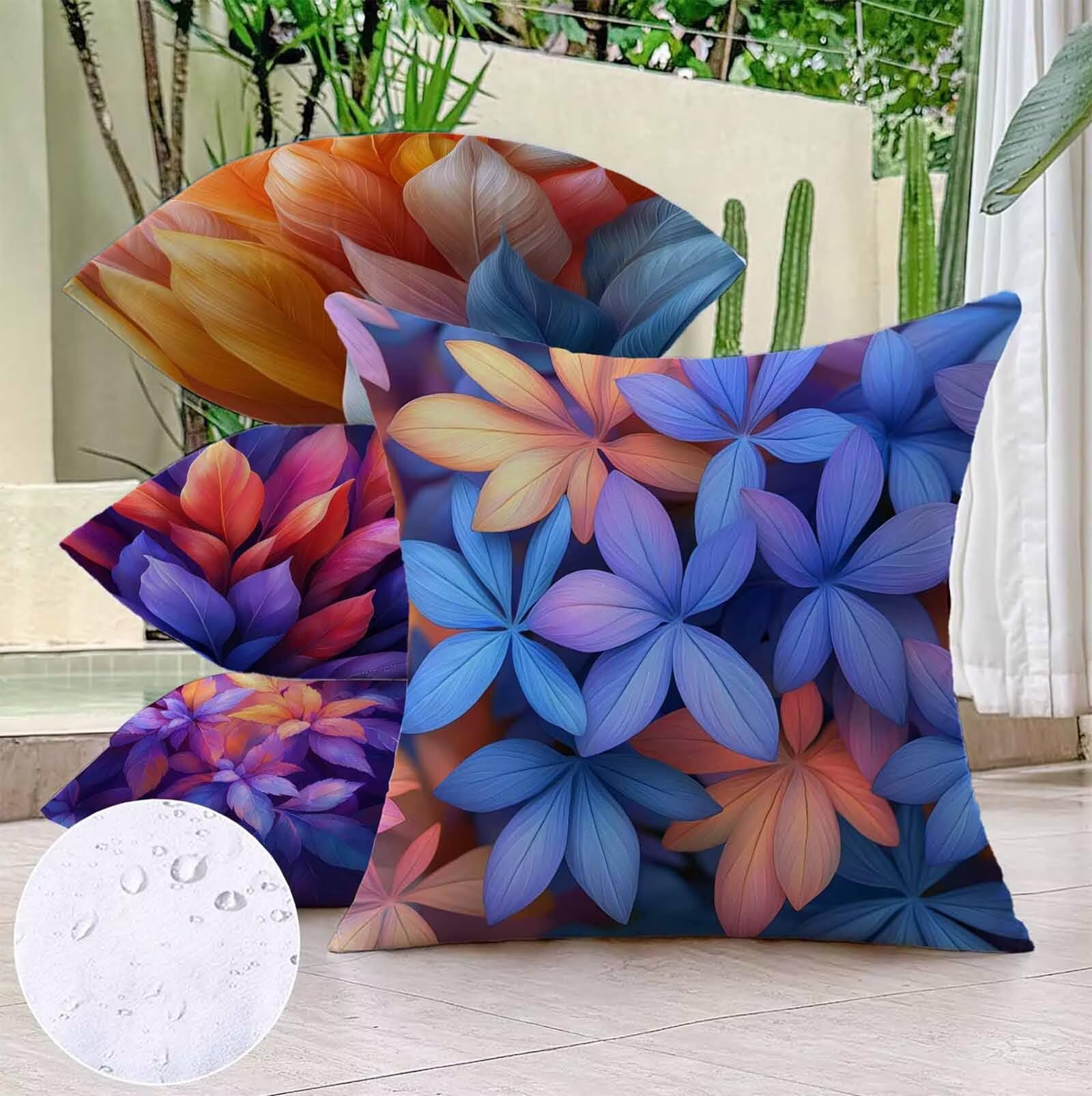 Jaune Housse Coussin 80x80cm Fleur Conception de Motifs Lin Matériel Coussin Canape Lot de 4, avec Fermeture Eclair Caché Exterieur Impermeable pour Lit Chambre Canapé Decoration Maison PjY5610 C-6