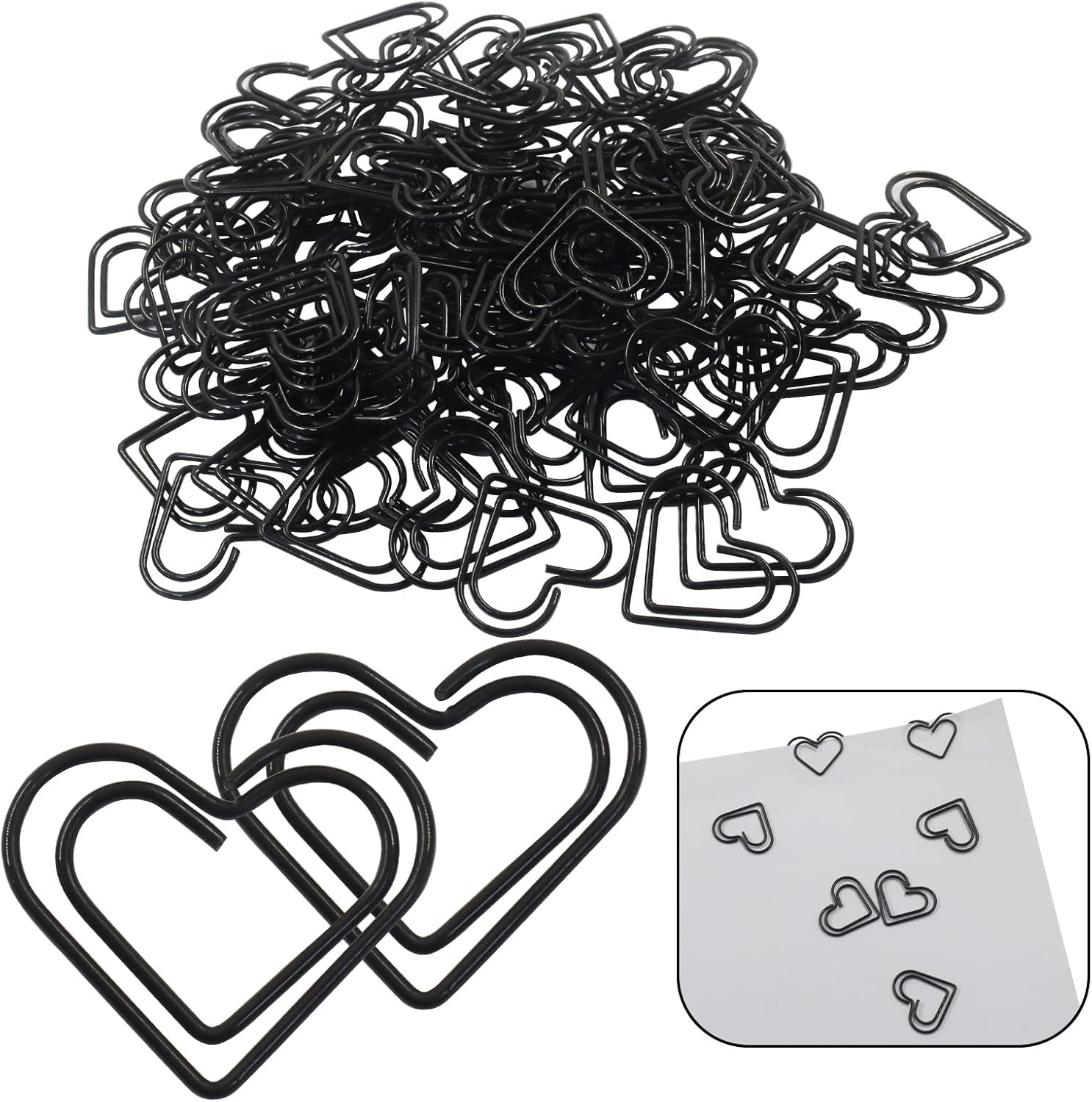 Heart Shaped Paper Clips, 100pcs, Black,Metal image 5