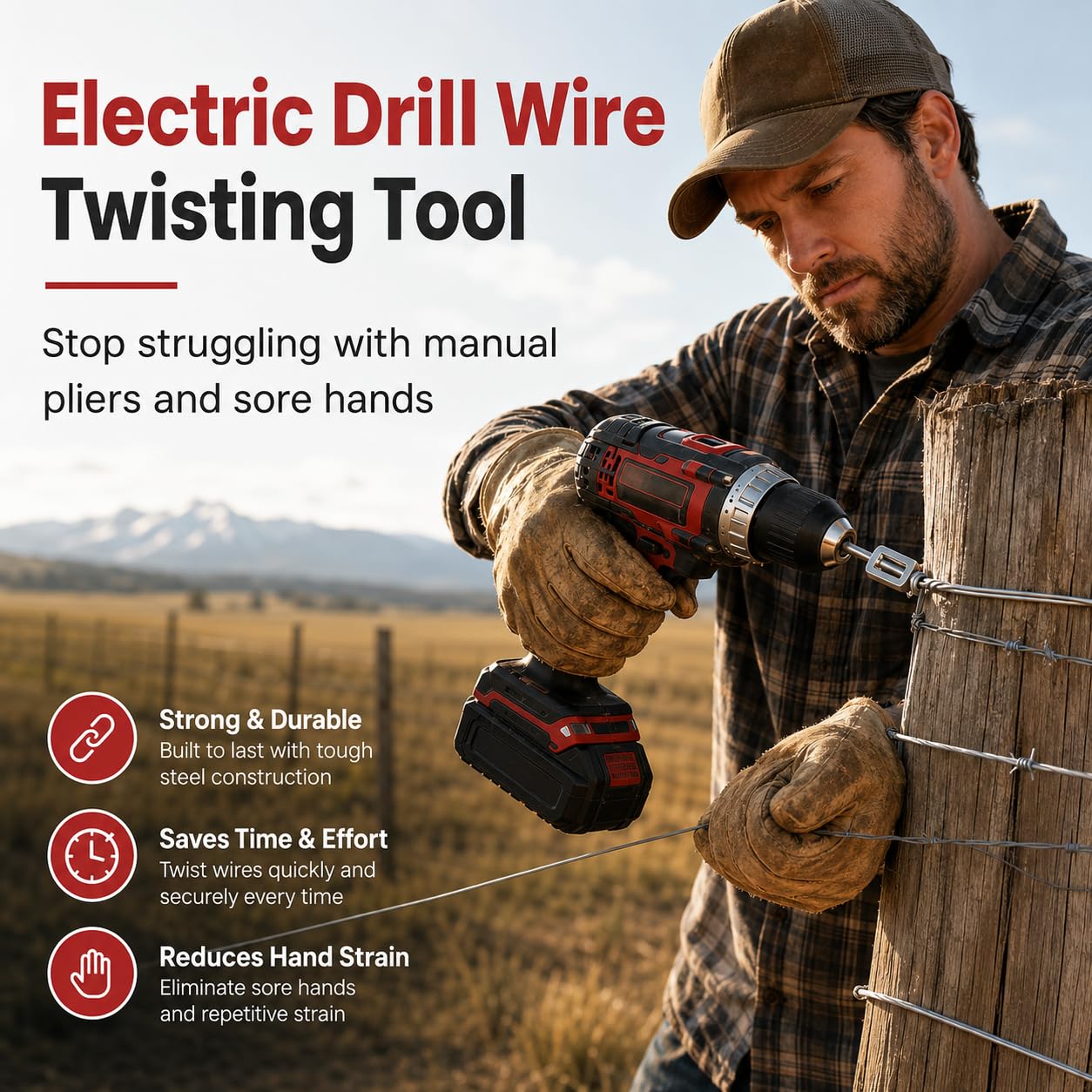 Wire Twister Tool - Drill Powered for Fast Twisting -3