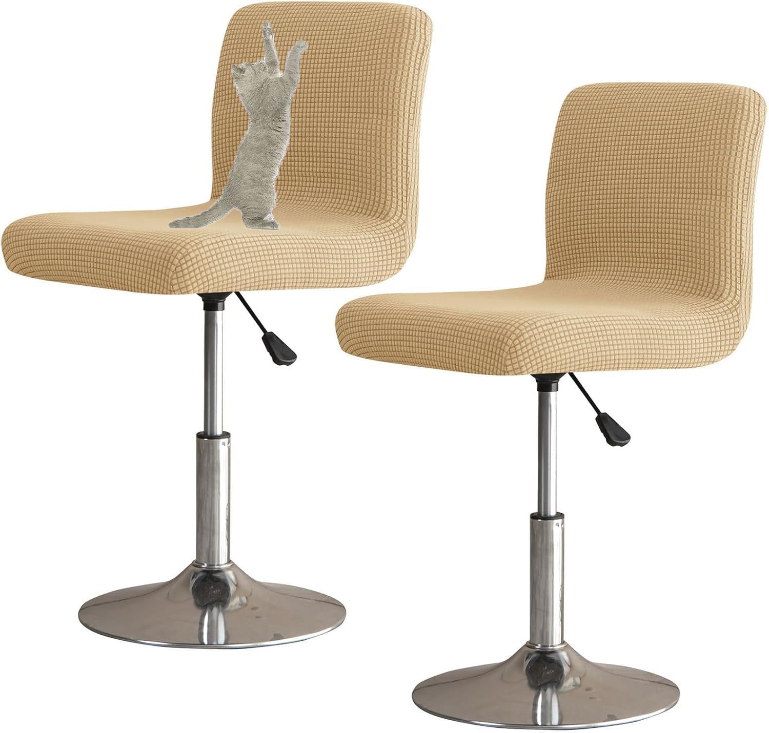 YOPOIY Bar Stool Covers with Backs Set of 6 4 2, Cat Scratch Proof Stretch Bar Stool Chair Covers Washable Universal Swivel Pub Chair Slipcover (Khaki,4 PCS)
