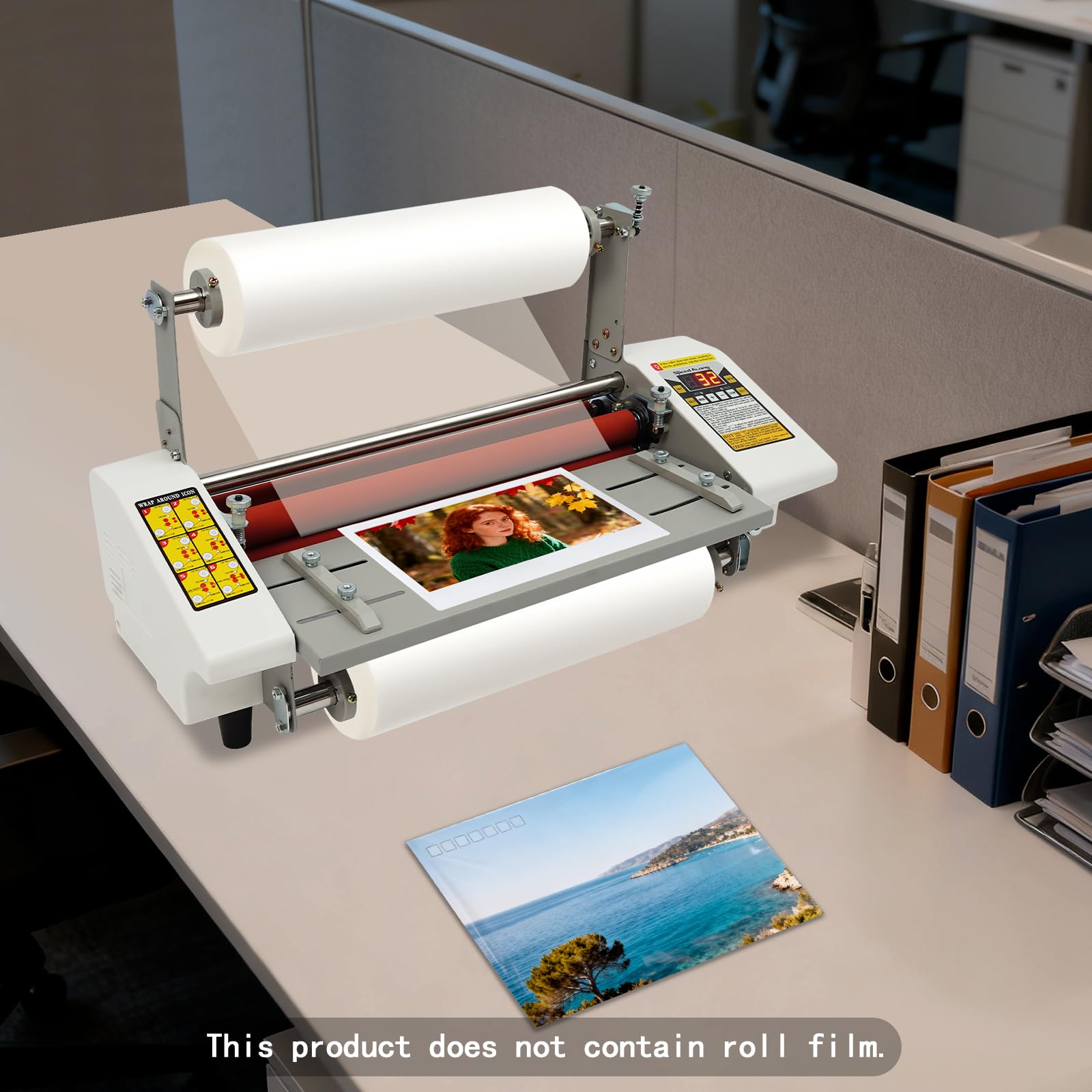 Plastificatrice a rulli monofacciale, laminatrice a caldo freddo con rulli e display digitale, plastificatrice professionale per documenti, foto e carte