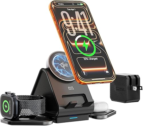 Estación de carga 3 en 1, soporte de cargador inalámbrico seguro Mag, certificado Qi2, estación de carga magnética de 15 W para iPhone 16, 15, 14,
