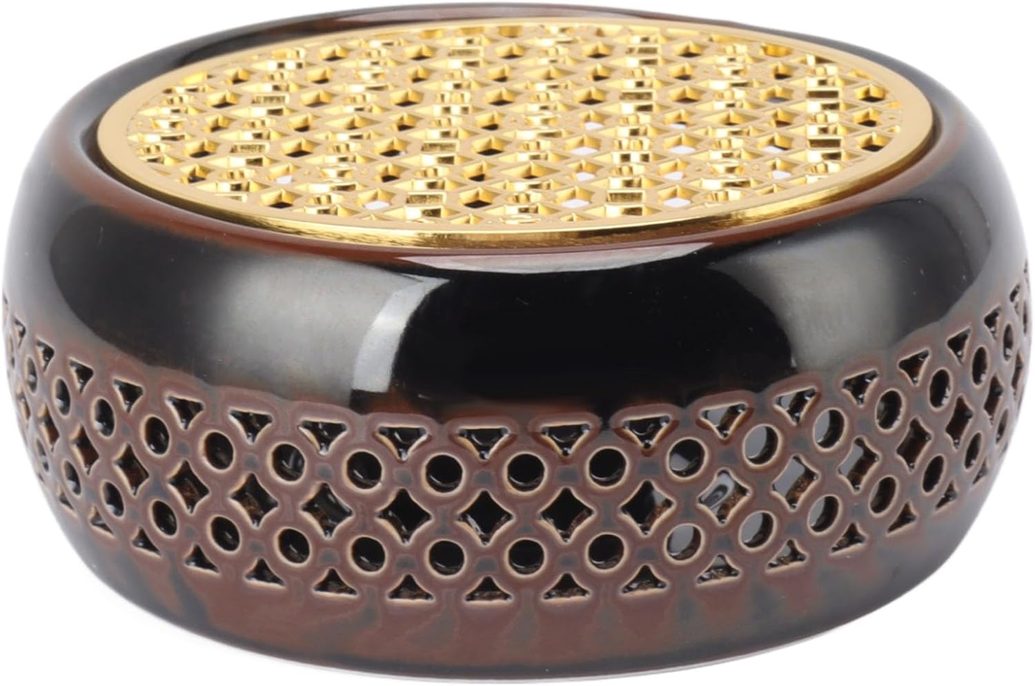 Bronze Brown Ceramic Tea Light Teapot Warmer with Hollow Concave Design, Simple Operating Teapot Heater for Keeping Tea and Coffee Warm