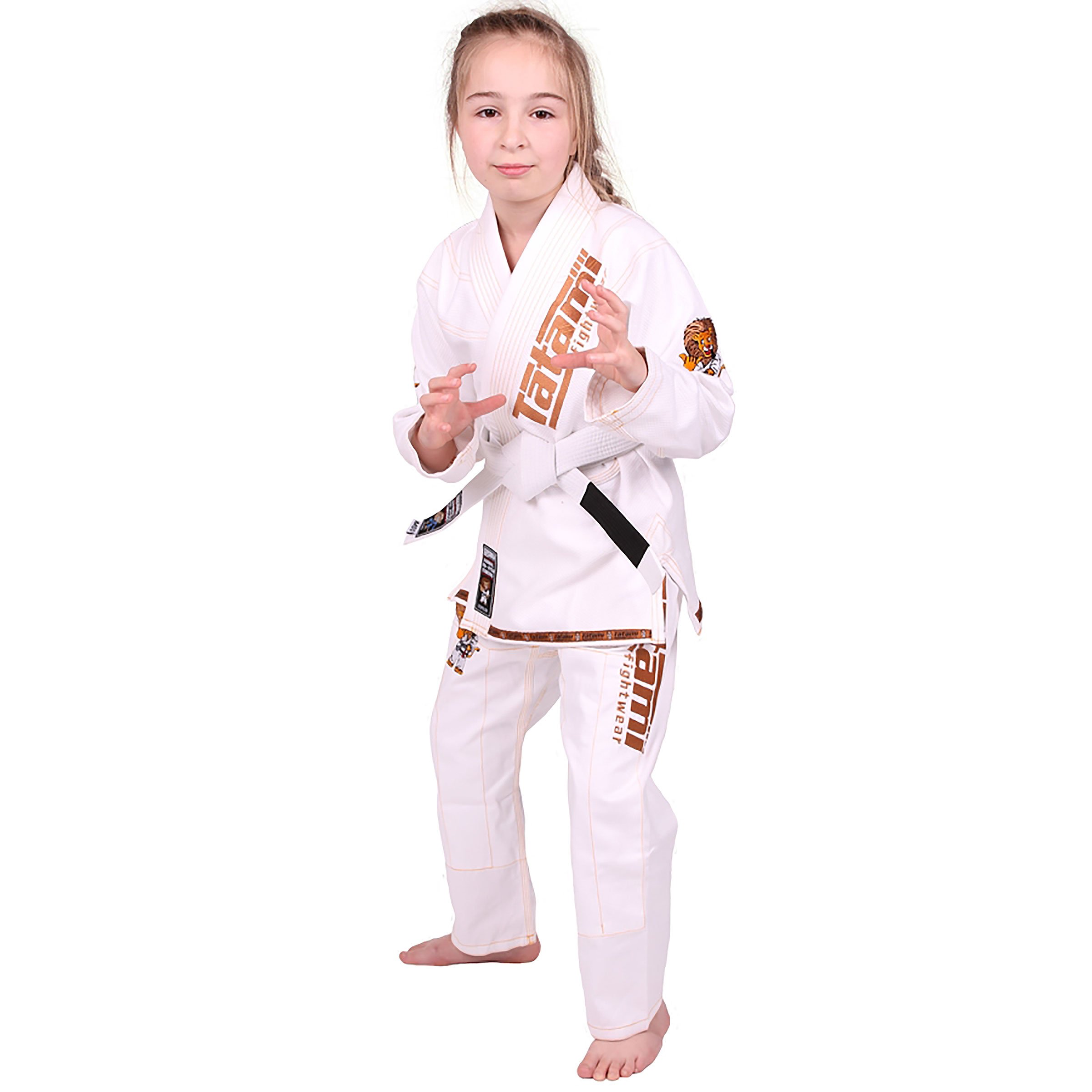 Tatami Fightwear Meerkatsu Kids Animal Jiu Jitsu Gi, 425GSM Jacket, Twill BJJ Pants, and White Belt, White, M0