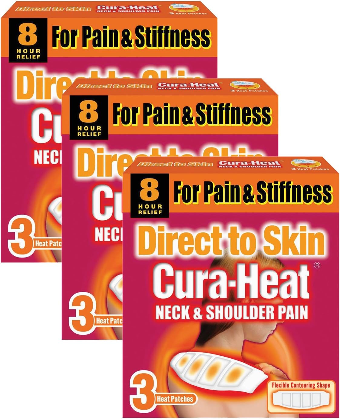 Cura Heat Neck & Shoulder Pain Direct to Skin 3-Patches - Pack of 3