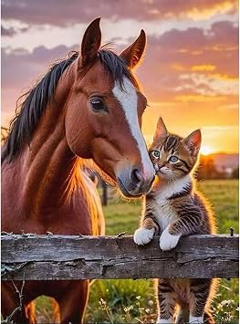 ZHUDENGXJL Horse Cat Diamond Painting Kits for Adults Beginners,5D Full Round Drill Diamond Art Kits for Adults,DIY Paint with Diamonds Dots with Gem Art Painting Kits for Home Wall Decor 12 X 16Inch
