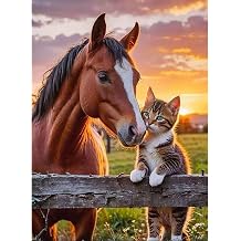 ZHUDENGXJL Horse Cat Diamond Painting Kits for Adults Beginners,5D Full Round Drill Diamond Art Kits for Adults,DIY Paint with Diamonds Dots with Gem Art Painting Kits for Home Wall Decor 12 X 16Inch