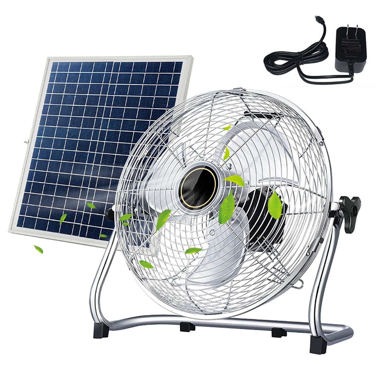 JKJZSALJ Floor Fan,14" Battery Operated Fan With 15W Solar Powered,Industrial Fan,20000 Mah Portable Solar Rechargeable For Outdoor,Camping,Bbq,Fishing,Travel,Silver,20in(52cm)