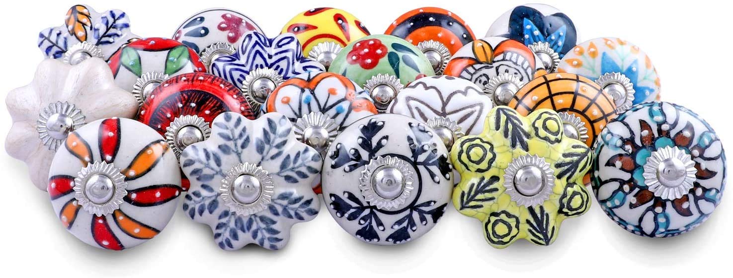 Shriyam Ceramic Vintage Colourful Pottery Drawer Handle Door Knobs & Pulls for Cabinets Home Interior Decor Hardware (D-1.7" X H-2.5", Multi Color) (6) Pack of 6 — Amazon image 6