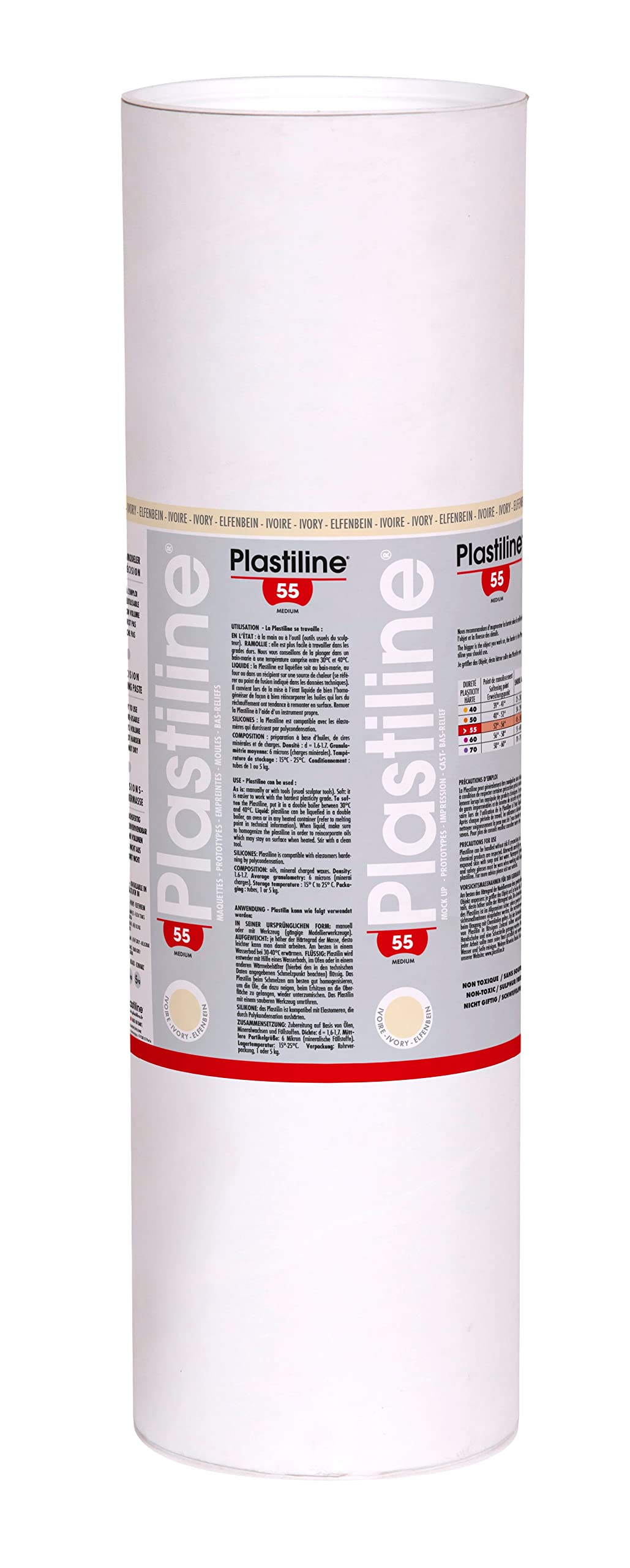 Plastiline 10155T - Tube of Plastiline - Modeling Dough, High Precision - Modeling, Sculpting, Molding - Hardness 55 (medium) - 10 kg - Ivory color. Made in France