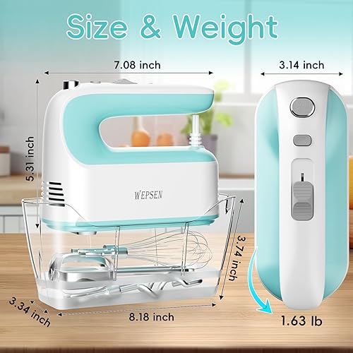 Miniatura 8 de Batidora de mano eléctrica de mano, mezclador de mano de 5 velocidades, mezclador eléctrico de 380 W con accesorios de batidor de acero inoxidable,