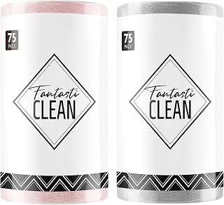 Fantasticlean Microfiber Cleaning Cloth Roll -150 Pack, Tear Away Microfiber Towels, 12" x 12", Reusable, Washable, Ultra Absorbent Dishcloth for Home Supplies, Car, Pet, Kitchen (Pink & Grey)