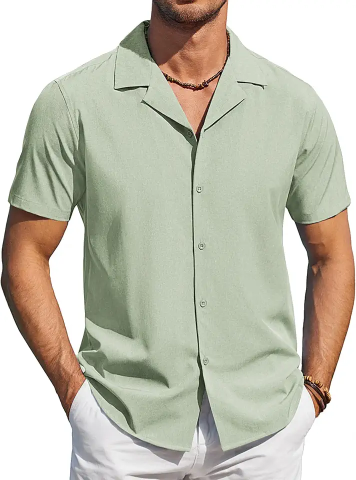 COOFANDY Mens Short Sleeve Shirts Casual Button Down Shirts Cuban Textured Summer Beach Shirts