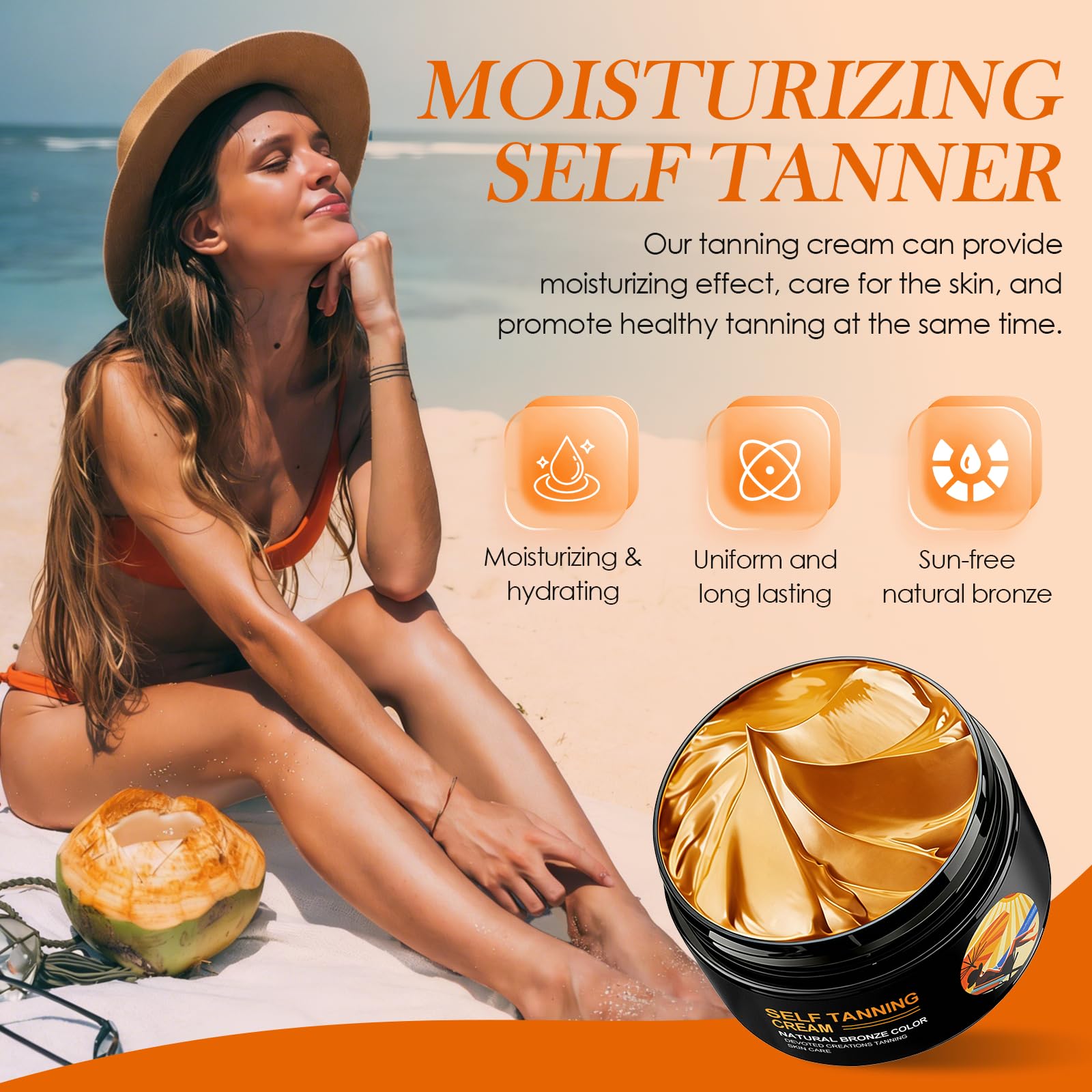 Autoabbronzante Viso E Corpo,Abbronzante Corpo,Crema Abbronzante,Effetto Abbronzatura Naturale Progressiva,Formula Idratante Senza Sole,Texture Leggera Per Uso Quotidiano Su Viso E Body,100g - 3