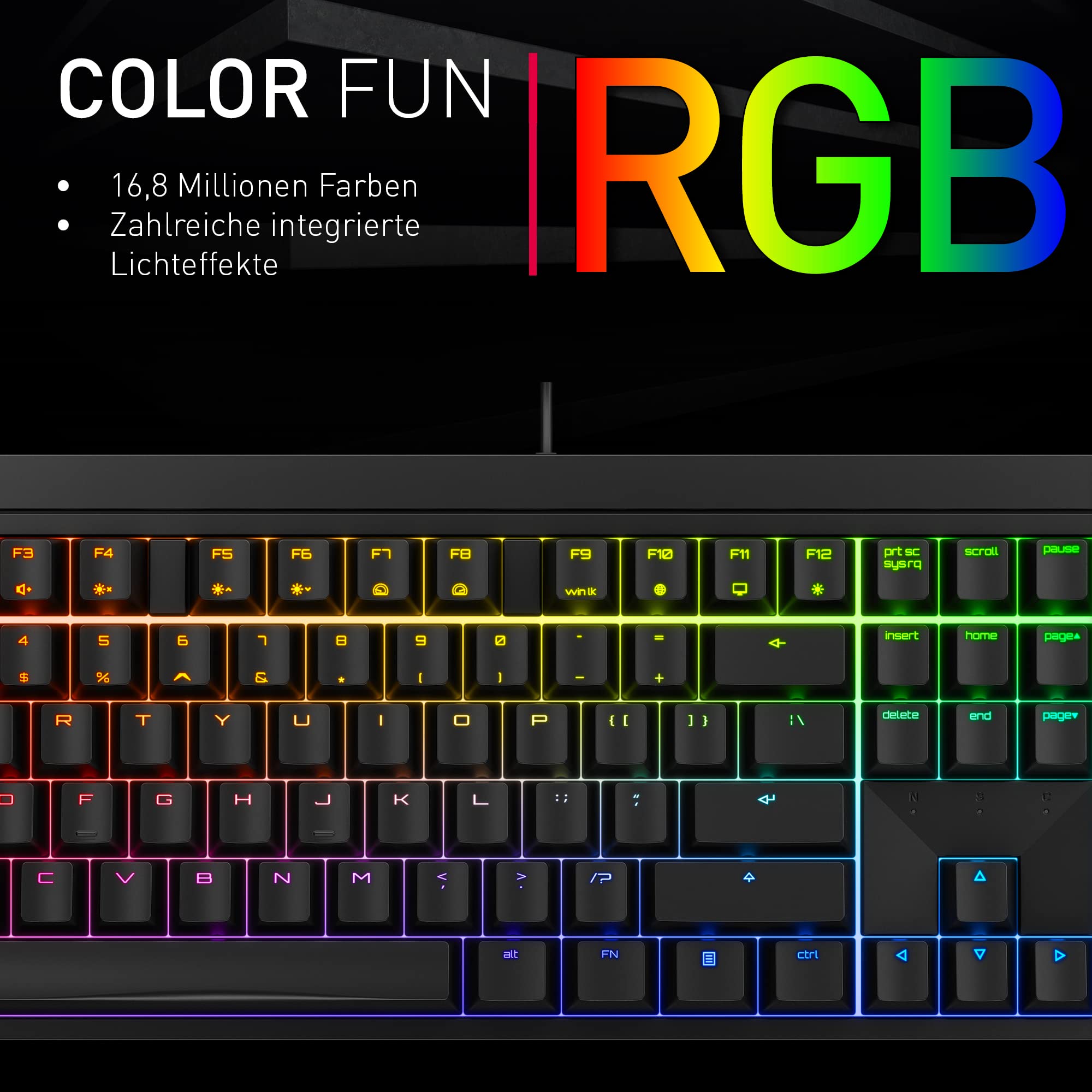 CHERRY MX 2.0S, Mechanische Gaming-Tastatur mit RGB-Beleuchtung, Deutsches Layout (QWERTZ), Kabelgebunden, Designed in Germany, MX2A RED Switches, Schwarz