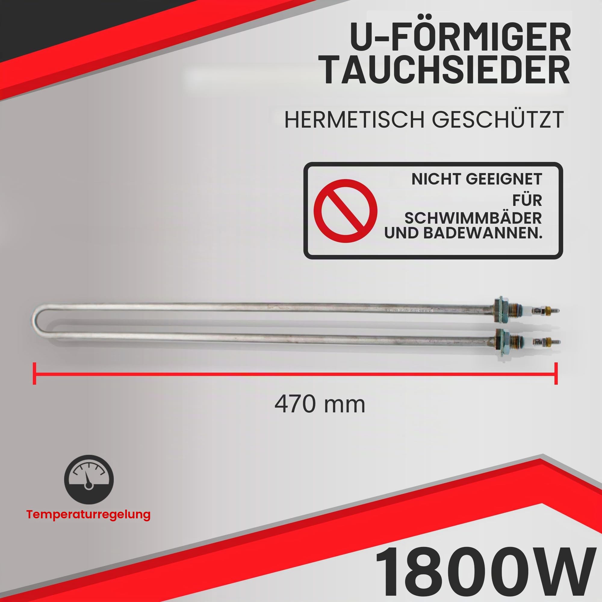 DOJA Barcelona | U-Tauchsieder | 1800W | U-Heizelement zum Erwärmen von Flüssigkeiten | 47cm | Elektrischer Reise Warmwasserbereiter | U-Heizelement zum Erwärmen von Wasser | 230V | Eimer-Heizung