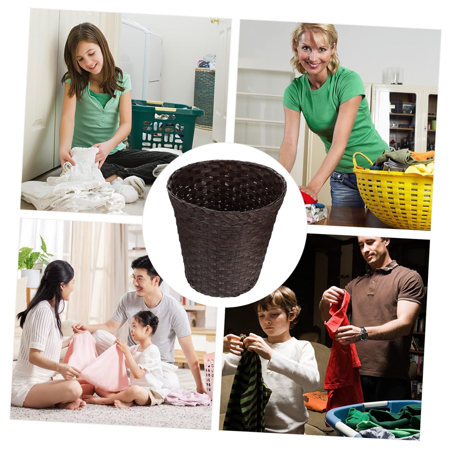 Homoyoyo Vintage Woven Paper Storage Bin Stylish Waste Paper Basket for Office Home Organization Chic