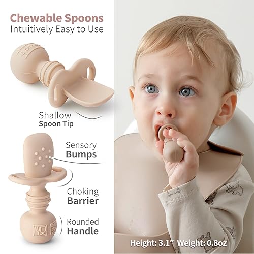 Miniatura 5 de SAMiGO Juego de alimentación de silicona para bebés, suministros de destete para bebés, plato de ventosa, cucharas autoalimentadas, esenciales para