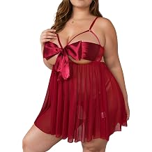 Women 2PC Plus Size Lingerie Babydoll Split Back Ribbon Sleepwear Pajamas