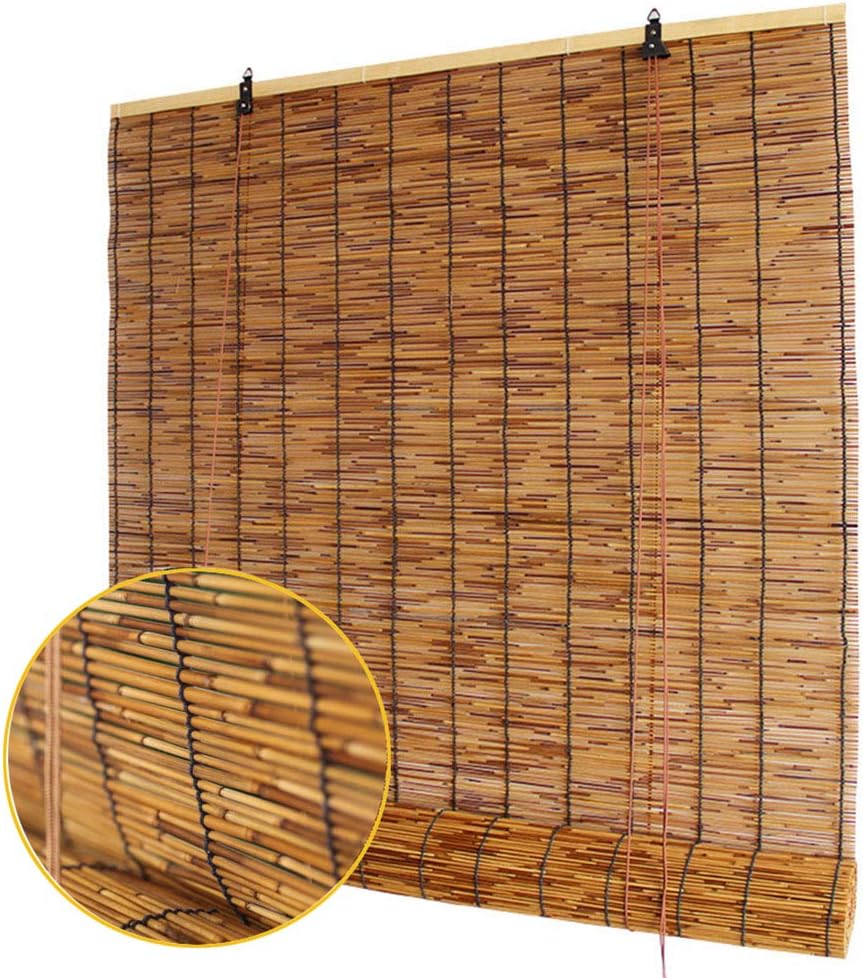 Koovin Bamboo Roller Blinds,Made of Reed,Waterproof Retro Decorative Curtains,for Outdoor/Indoor.