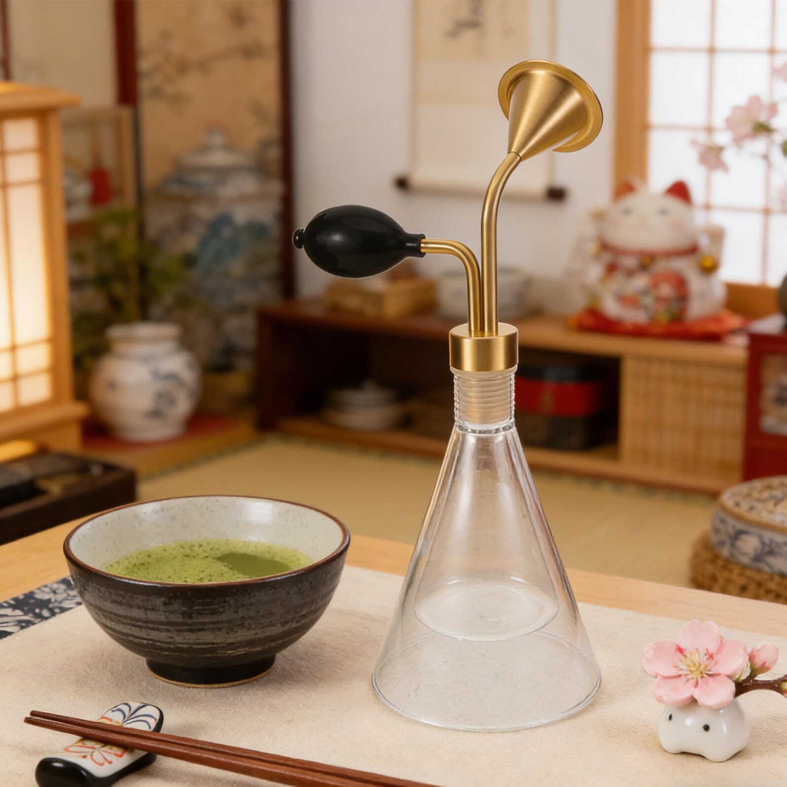 Diffusore di Oli Essenziali in Vetro e Ottone, Trasparente Placcato Oro | Portatile, Facile da Usare, per Spa, Ufficio, Adatto ad Aromaterapia, Profumi d'Ambiente, Uso Quotidiano