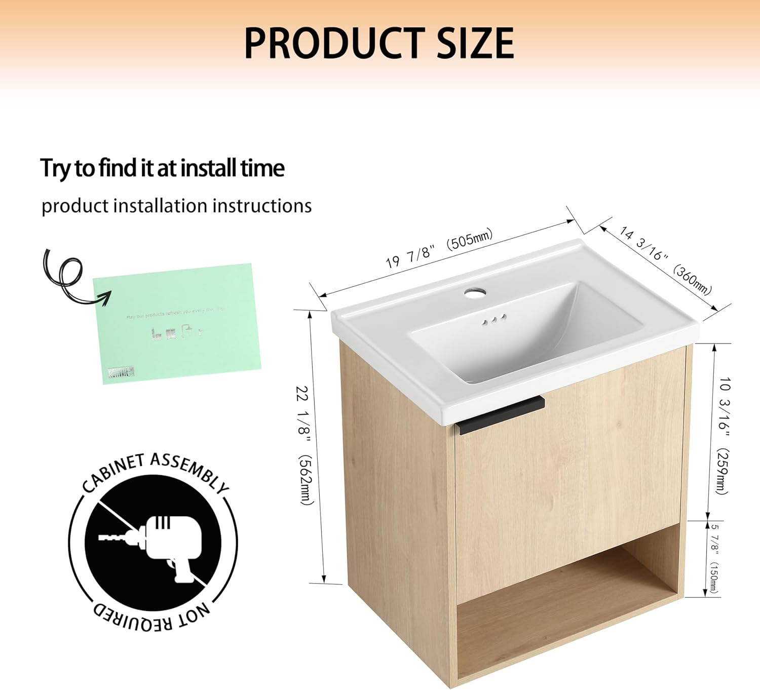 20 Inch Floating Vanity for Small Space, 20" Bathroom Vanity with Sink, Single Sink Bathroom Vanity Combo, Modern Bathroom Vanity, Brown Wall Mounted Cabinet Set