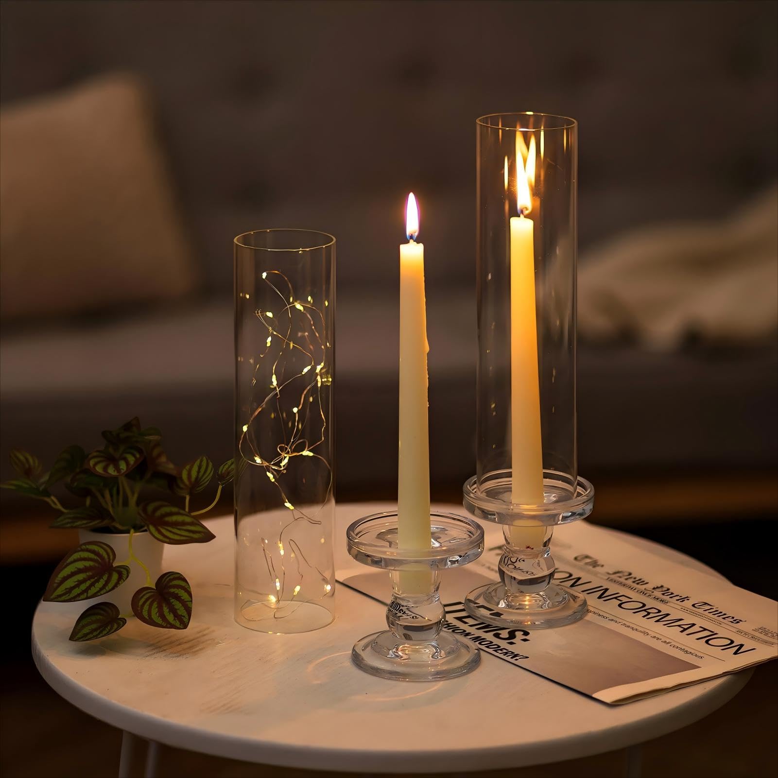 Porte-Bougies Effilée NUPTIO en Verre Transparent, Cadeau Idéal pour Centre de Table