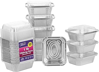 Aluminum Pans With Plastic Dome Lids - 50 Count - 1LB Oblong Pans (5"x4")- To Go Containers With Lids - Disposable Tin Foil Pans - Perfect For Catering, Meal Prep, Baking, Freezer Safe
